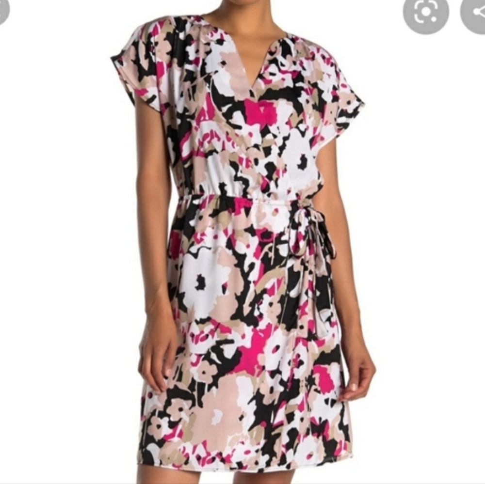Kenneth Cole Poppy Camo Petal Surplice Faux  Wrap  Dress New